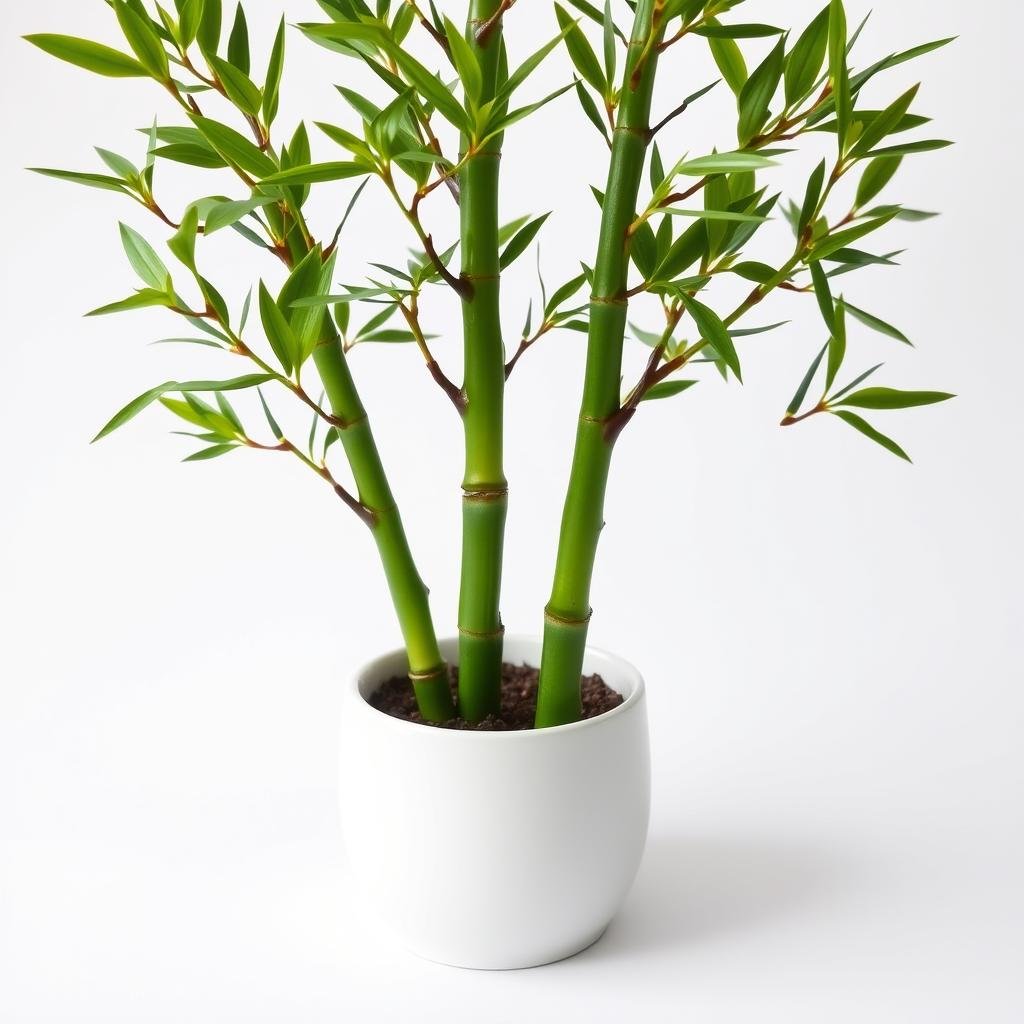 Artificial lucky bamboo plant arrangement in decorative pot