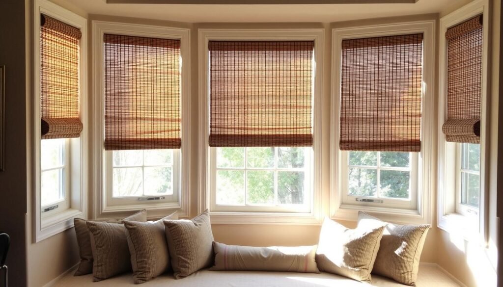 Bay window with individually mounted bamboo blinds