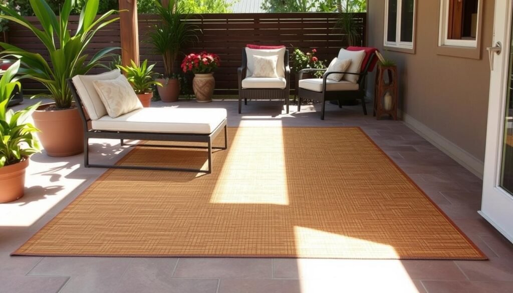 Durable indoor-outdoor bamboo rug on a patio