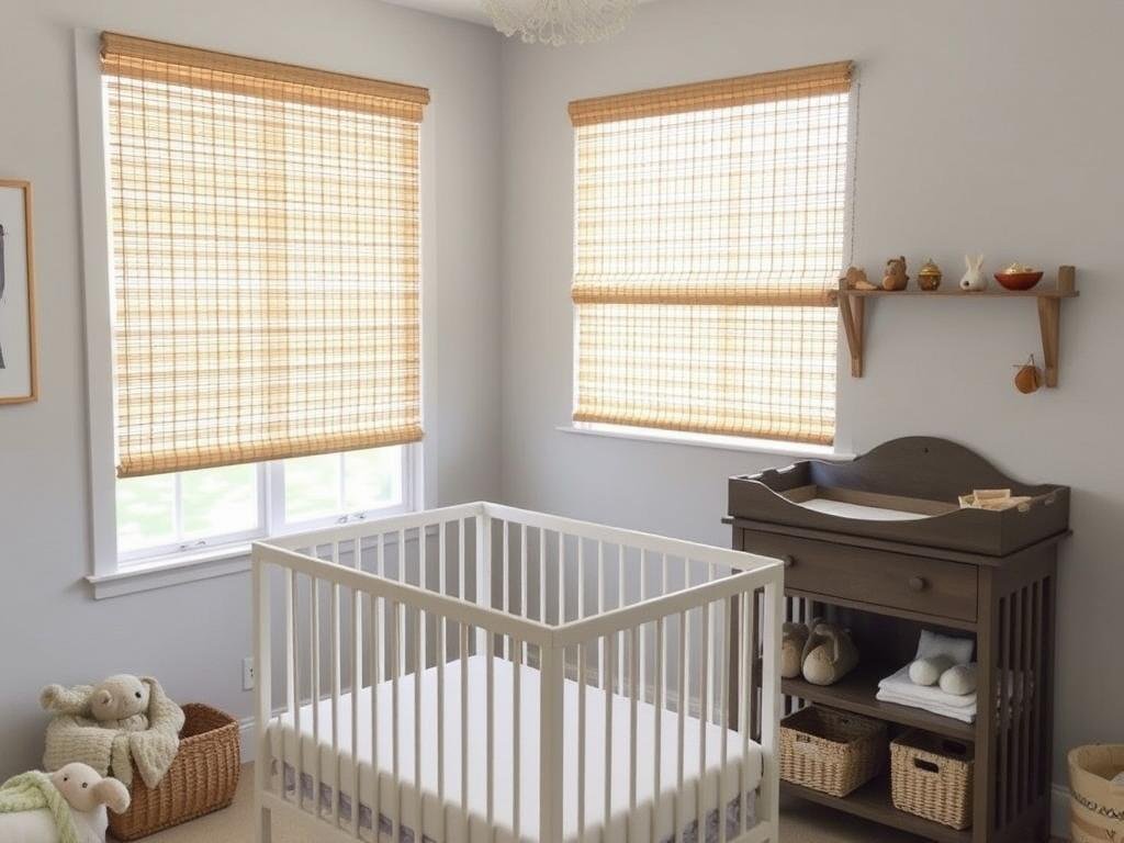 Nursery with cordless bamboo blinds and blackout liner